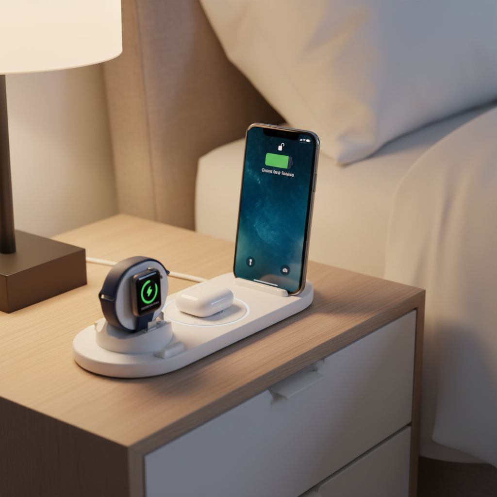 Base de Carga Inalámbrica 3 en 1 Qi Fast Charge – iPhone, Apple Watch y AirPods