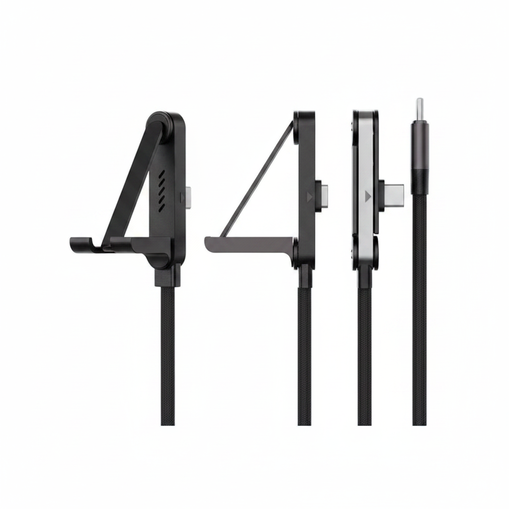 Cable USB-C 240W PD 5A con Soporte para Smartphone – Nylon Trenzado 1.5m